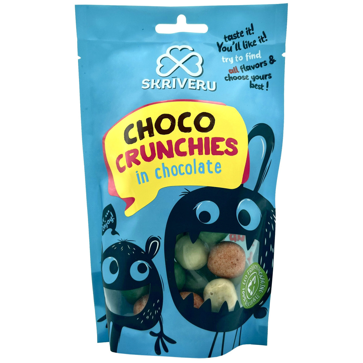 Skrīveru Choco Crunchies in White Chocolate 90g