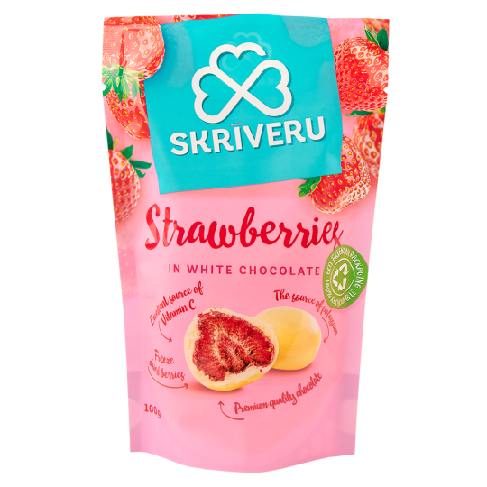 Skrīveru Strawberries in White Chocolate 100g Skrīveru Strawberries in White Chocolate 100g