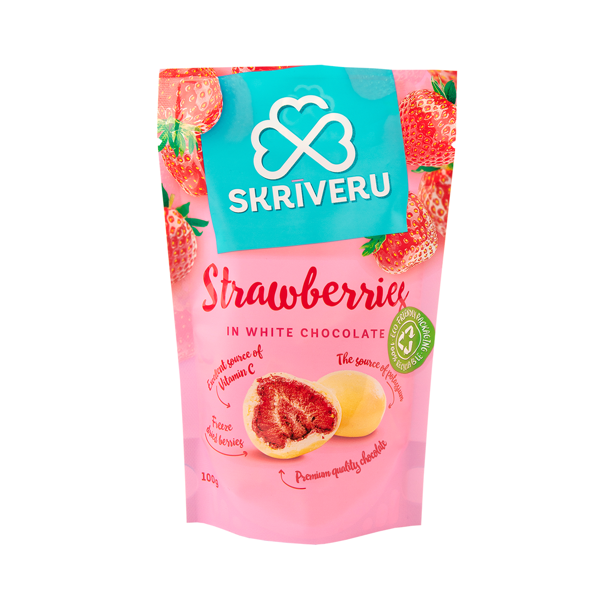 Skrīveru Strawberries in White Chocolate 100g