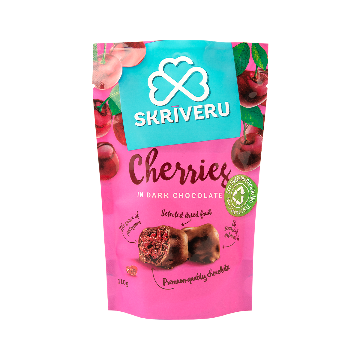 Skrīveru Cherries in Dark Chocolate 110g
