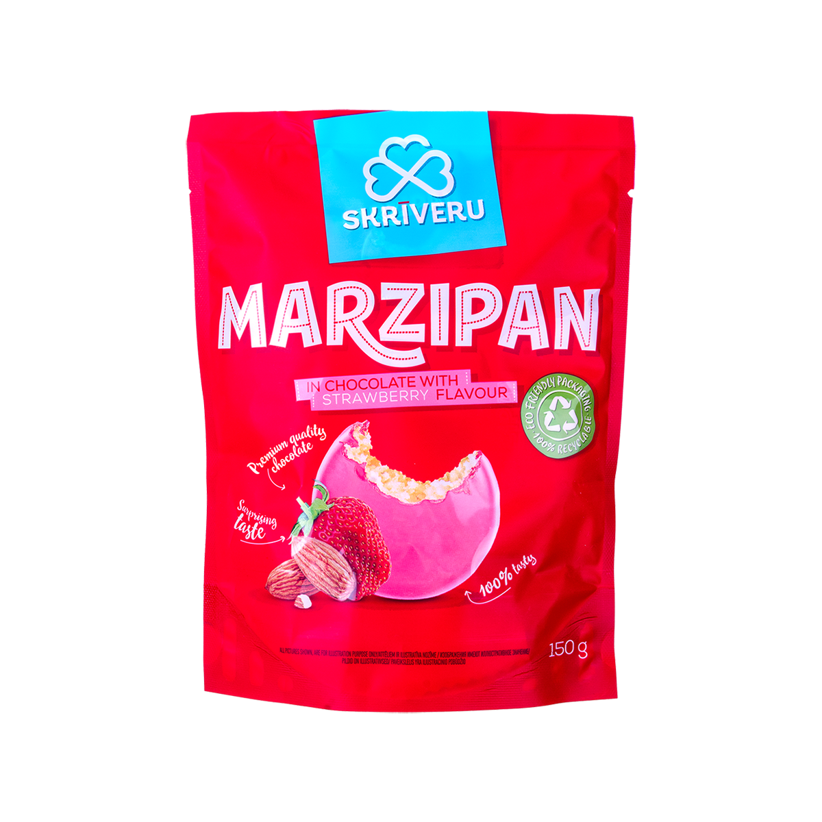 Skrīveru Marzipan in White Chocolate with Strawberry Flavour 150g