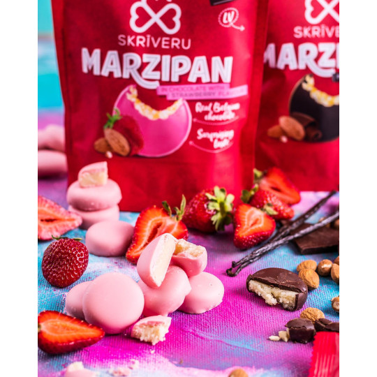 Skrīveru Marzipan in White Chocolate with Strawberry Flavour 150g