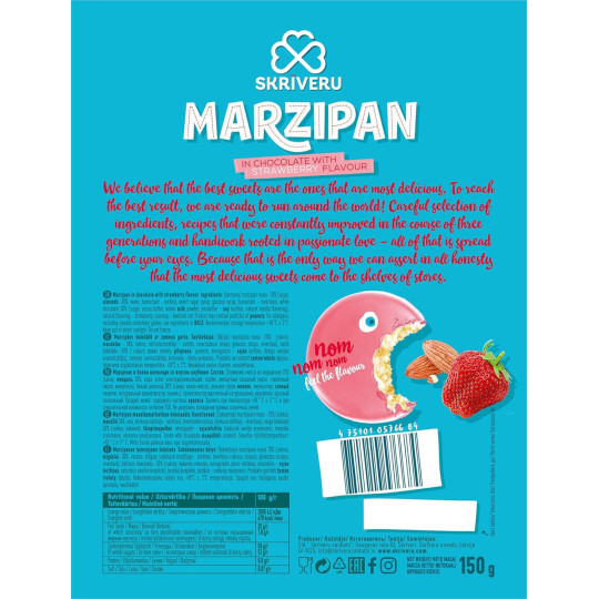 Skrīveru Marzipan in White Chocolate with Strawberry Flavour 150g