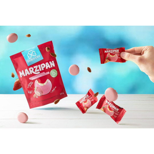 Skrīveru Marzipan in White Chocolate with Strawberry Flavour 150g