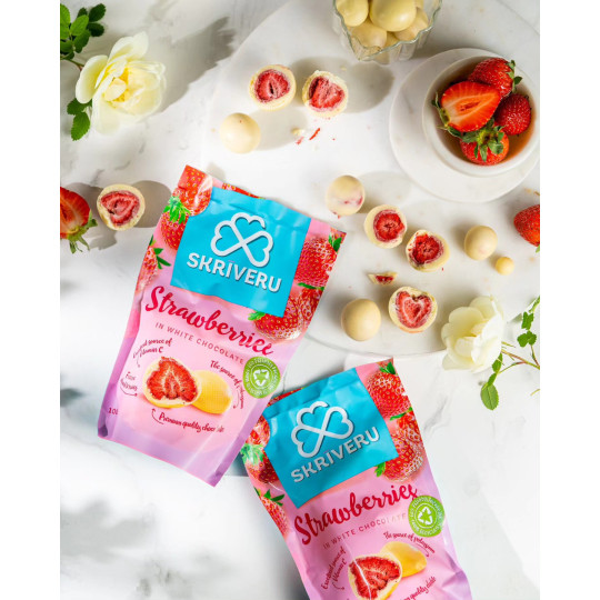 Skrīveru Strawberries in White Chocolate 100g Skrīveru Strawberries in White Chocolate 100g